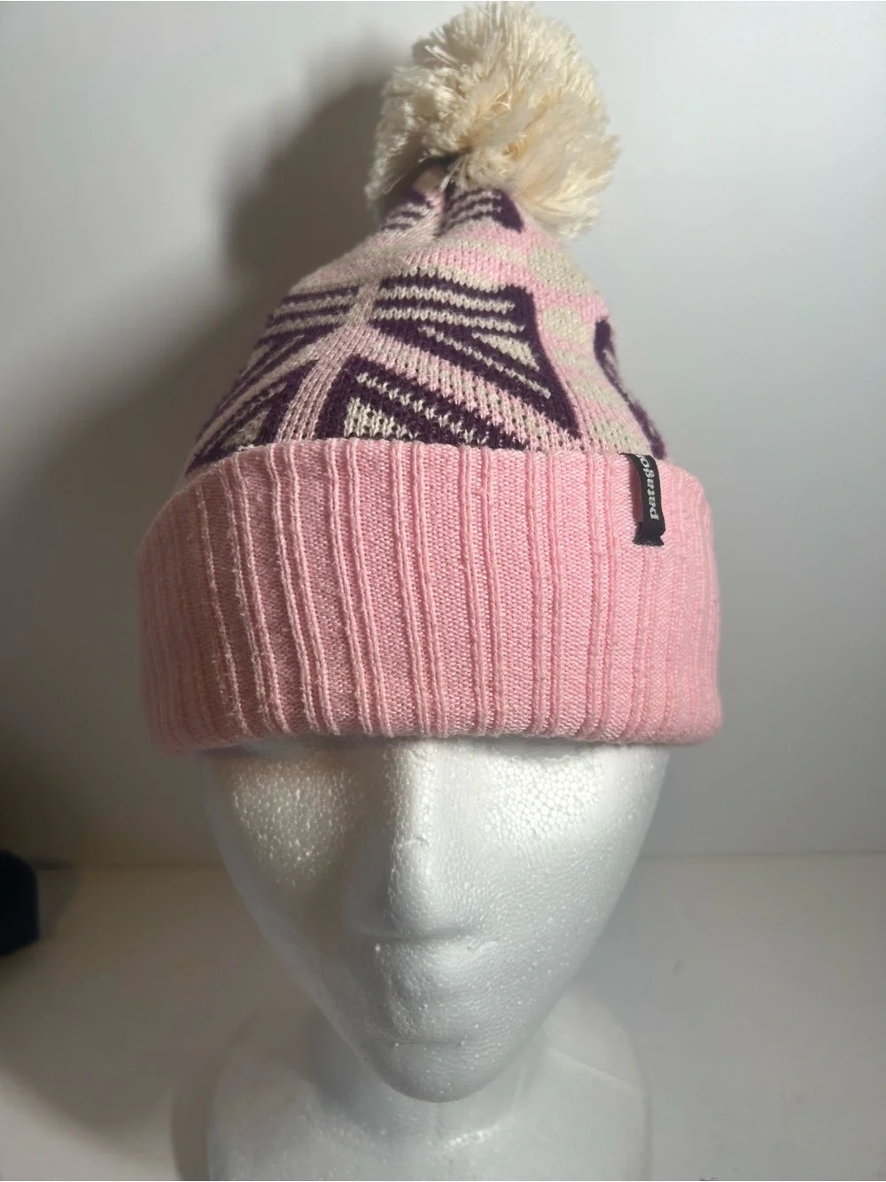 Kids Pink Patterned Pom Beanie Hat Patagonia